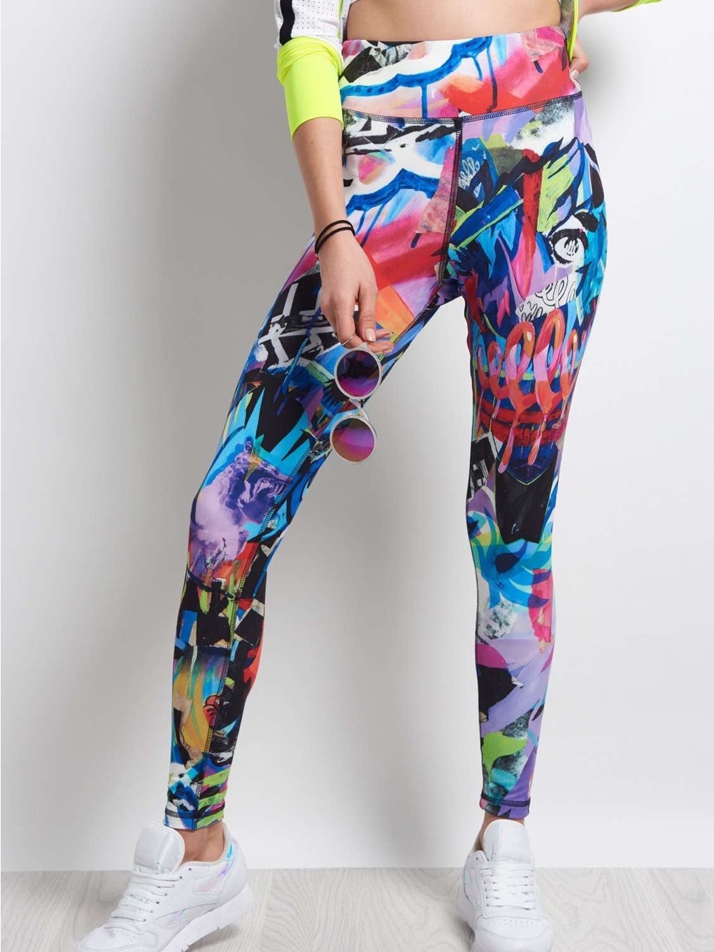 NWT Reebok X Elle Grafiti- Inspired Multicolor High-Waist Leggings